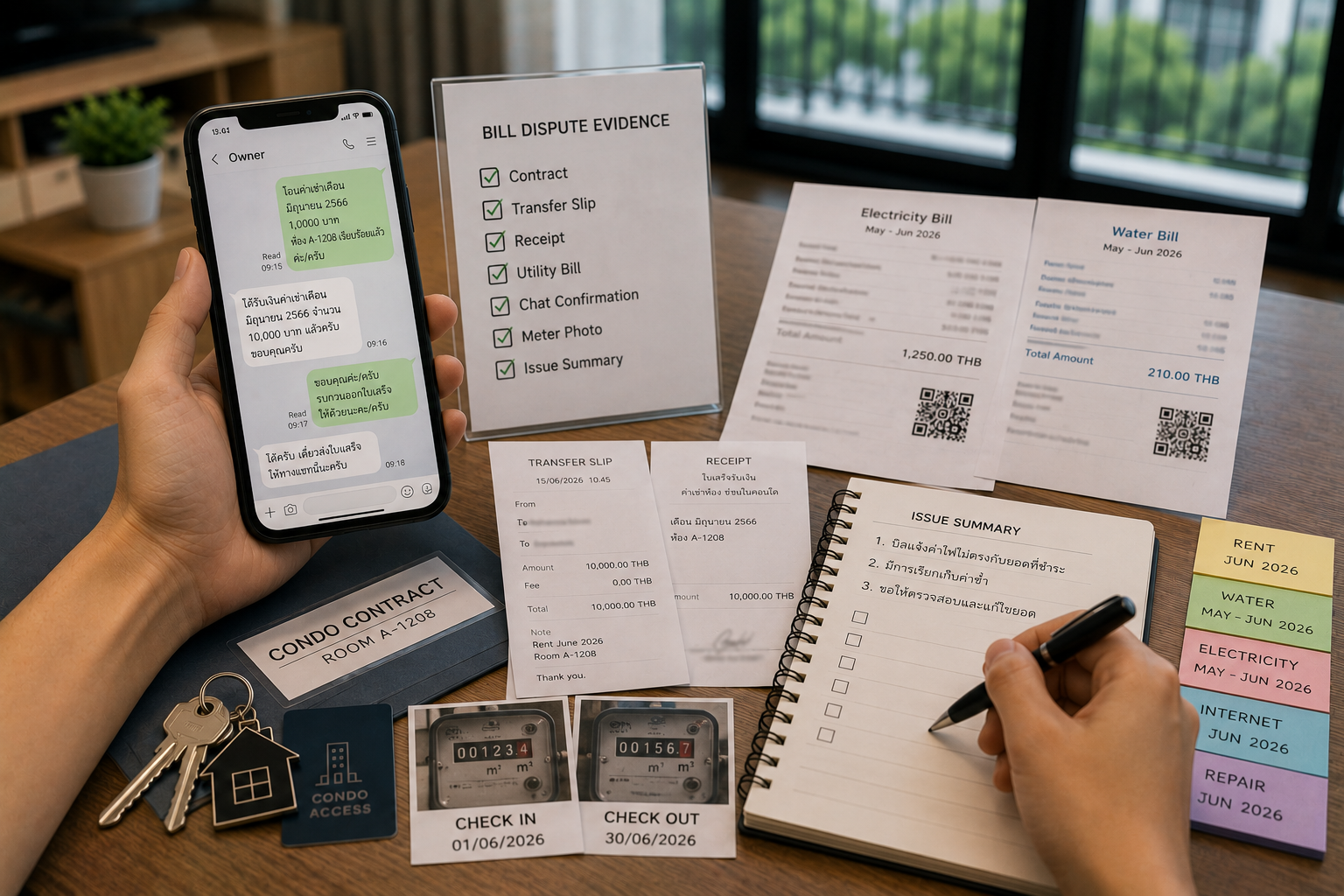 Collecting slips, receipts, and confirmation chats when a condo bill is incorrect or duplicated