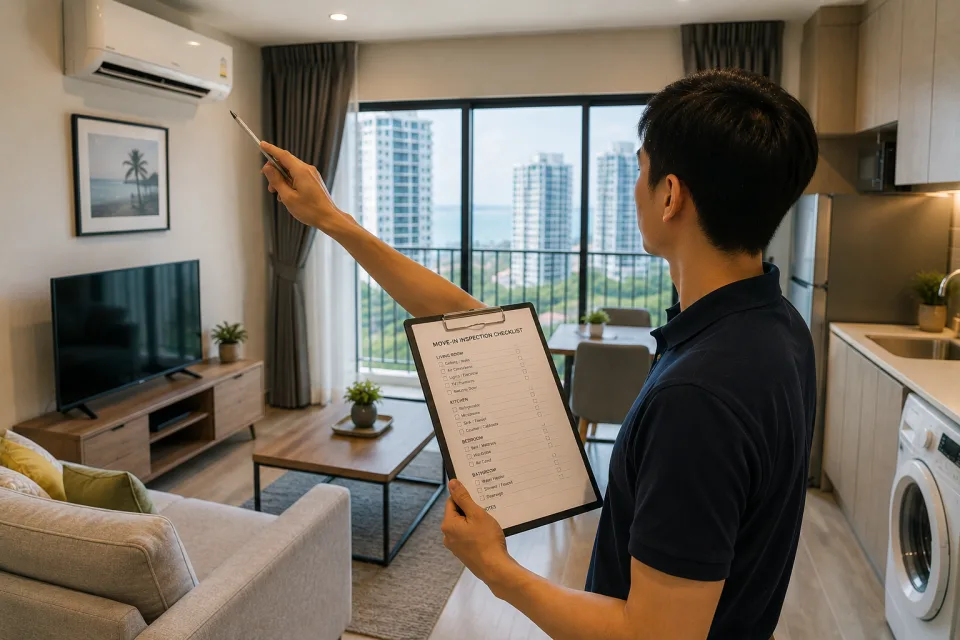 Inspecting a Pattaya condo before receiving the keys and moving in