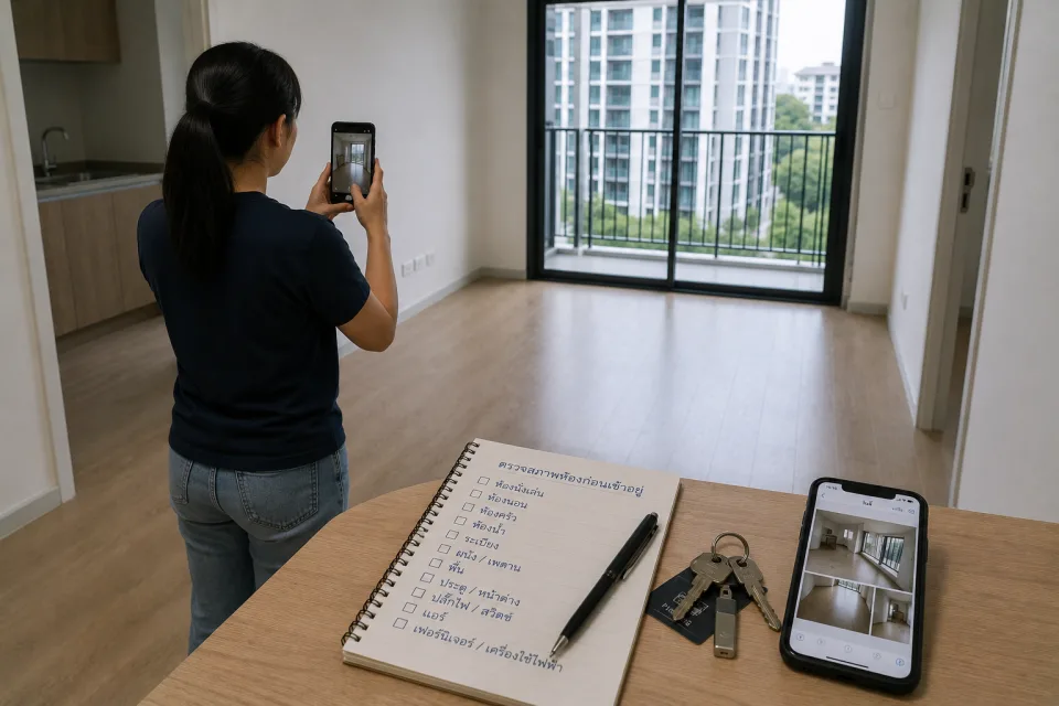 การถ่ายรูปมิเตอร์น้ำและไฟในวันรับกุญแจคอนโดเพื่อยืนยันเลขเริ่มต้น