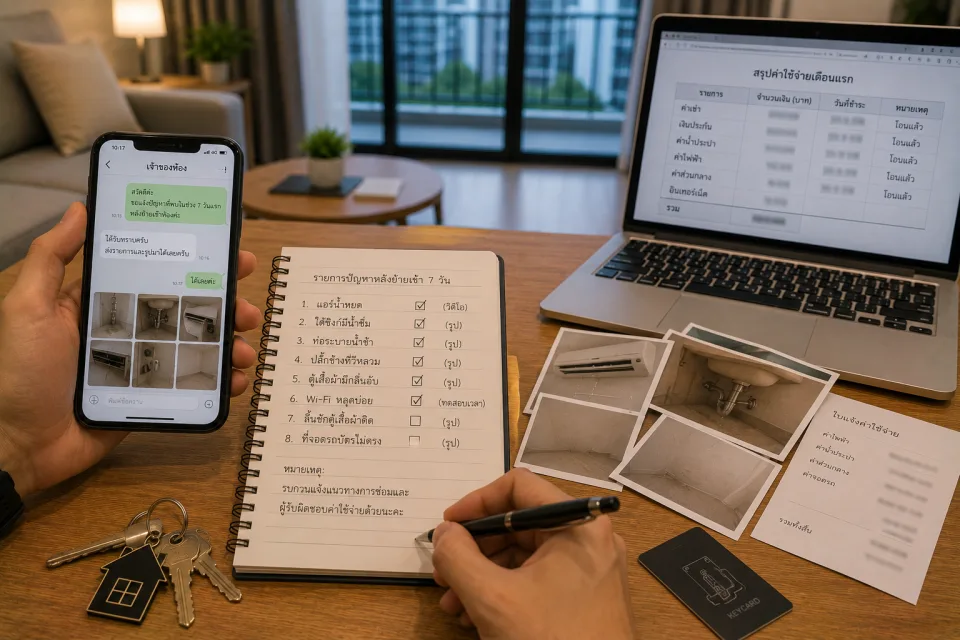 การรวบรวมรายการปัญหาหลังย้ายเข้าคอนโด 7 วันและแจ้งเจ้าของห้อง