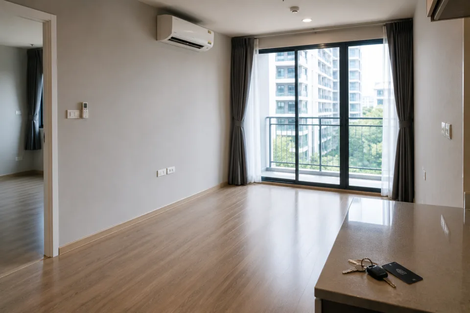 Inspecting and photographing the old condo room before returning the keys