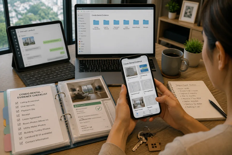 Saving listing evidence, chats, and transfer slips before renting a condo from an online listing
