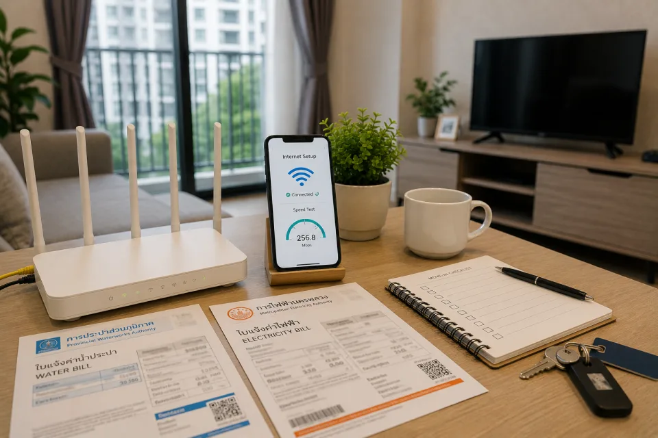 Installing internet and checking water and electricity charges after moving into a condo in Thailand