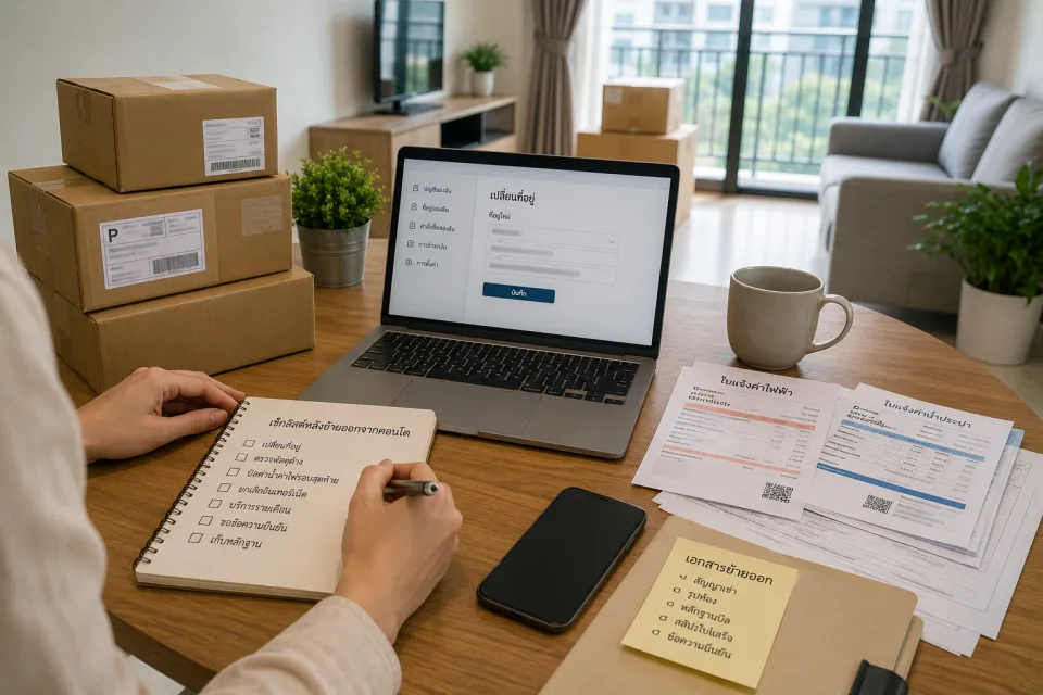 Thailand condo move-out checklist for a new address, parcels, and bills