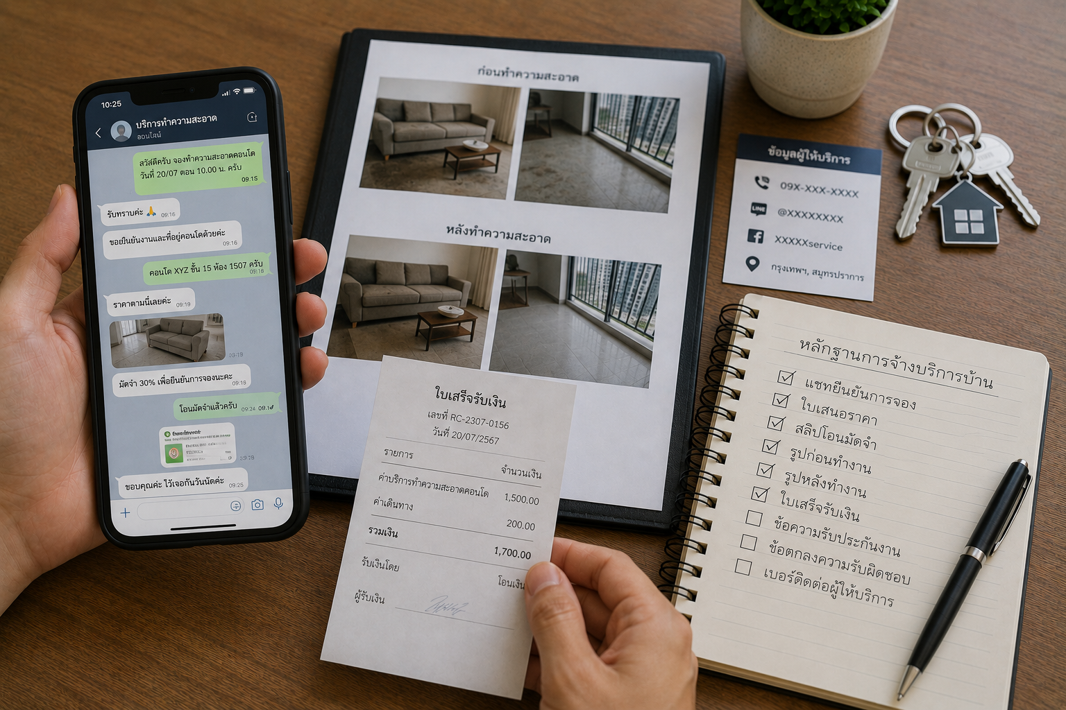 การเก็บหลักฐานแชท สลิป และรูปก่อนหลังบริการบ้านออนไลน์ในไทย