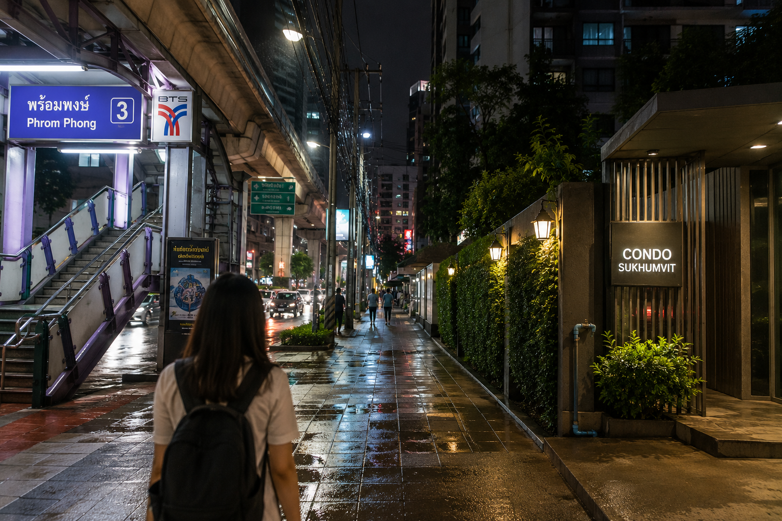 การตรวจเส้นทางเดินจากสถานีรถไฟฟ้าไปคอนโดในกรุงเทพฯ