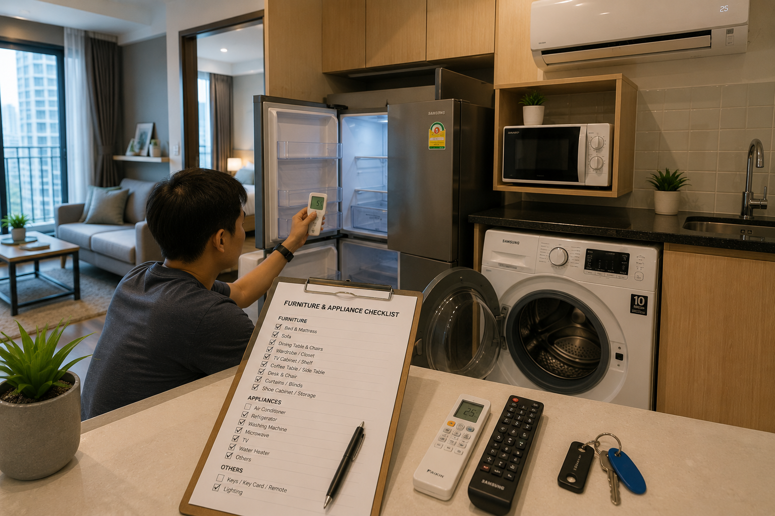 การตรวจเครื่องใช้ไฟฟ้าในคอนโดพร้อมเฟอร์นิเจอร์ก่อนเช่า
