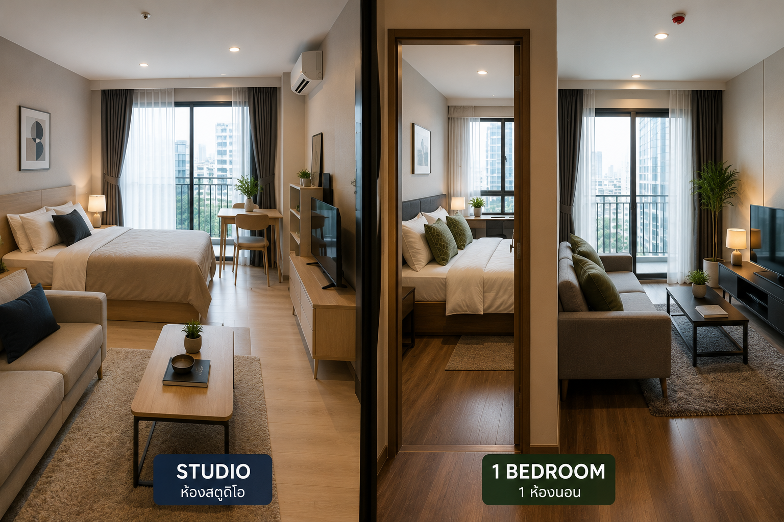เปรียบเทียบคอนโดห้องสตูดิโอกับ 1 ห้องนอนก่อนเช่าในไทย