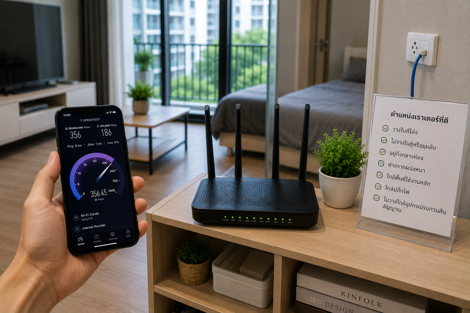 Choosing a router position for good Wi-Fi coverage in a condominium
